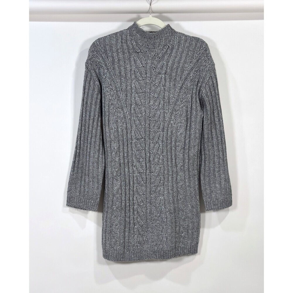 Express Gray Cable Knit Sweater Dress Tunic Mock Neck Ribbed - Size XS